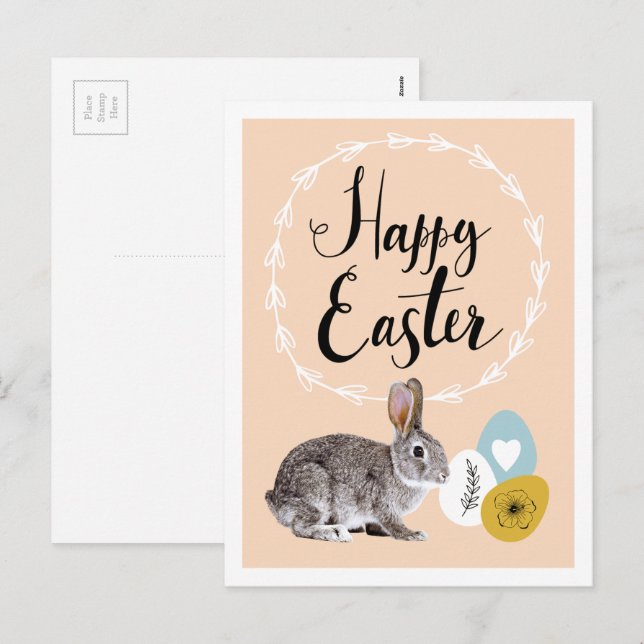 Joyeux Pâques. Cartes postales lapin et oeufs de P (Devant / Derrière)