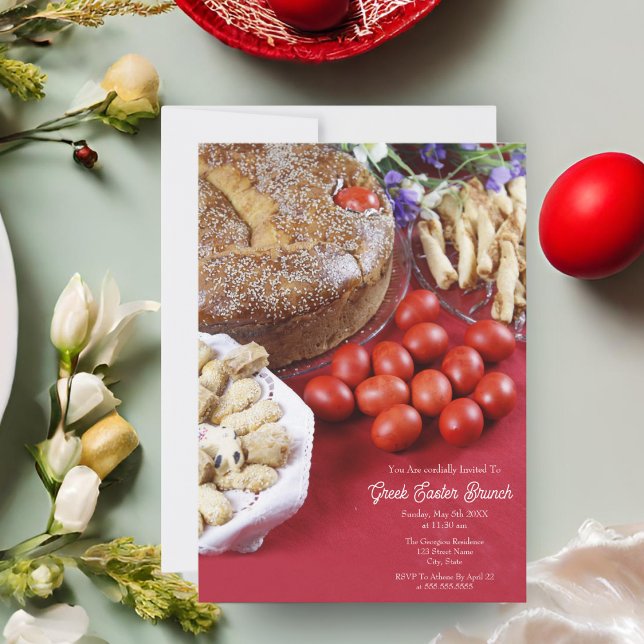 Joyeux Pâques grecs avec carte de pain Tsoureki (Indulge in tradition with Tsoureki Bread: Happy Greek Easter!)