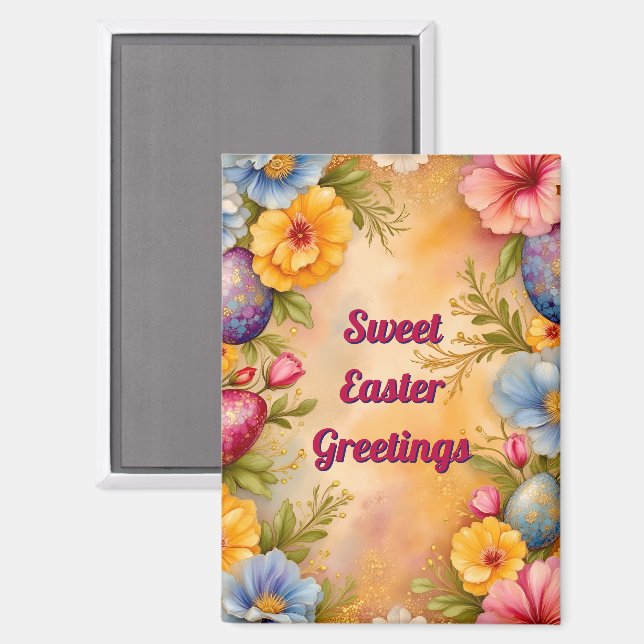 ~ JOYEUX PAQUES ~ Œufs Fleurs ~  Magnet (Recto/Verso)