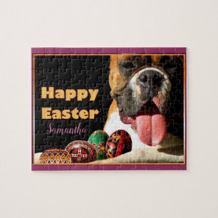 Joyeux Pâques personnalisées boxer chien puzzle pu