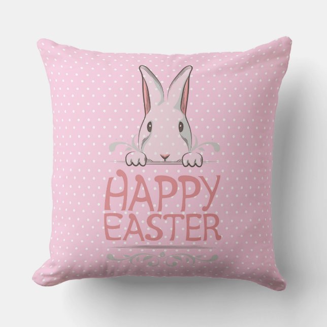 Joyeux Pâques Pink Polka Coussin (Recto)