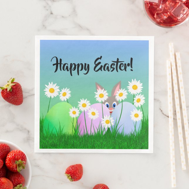 Joyeux Pâques Serviette en Papier Lapin Oeufs Mign (En situation)