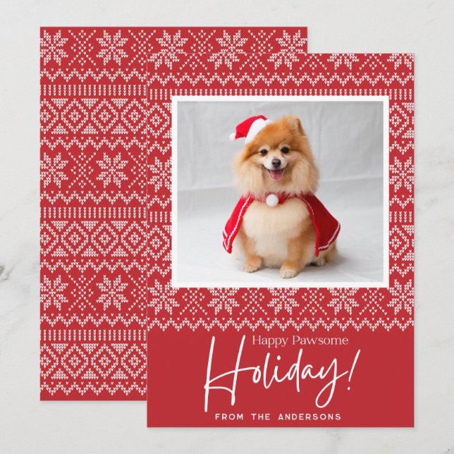 Joyeux Pawsome Holiday Chien Photo Cartes de Noël (Devant / Derrière)