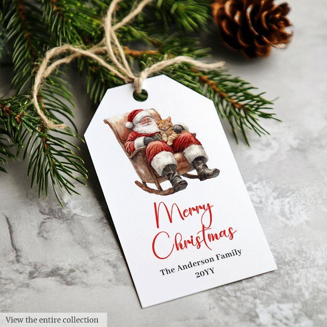 Joyeux Père Noël Nom personnalisable Étiquette de  (Merry Santa Claus Custom Name Editable Gift Tag)