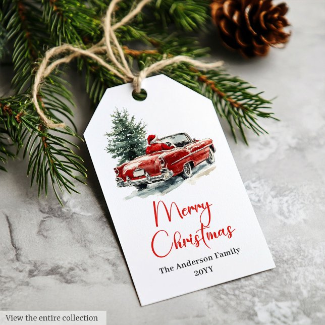 Joyeux Père Noël Rustique Étiquette Personnalisabl (Merry Santa Claus Rustic Custom Name Editable Tag)