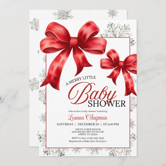 Joyeux petit Baby shower hivernal neige Invitation (Devant / Derrière)