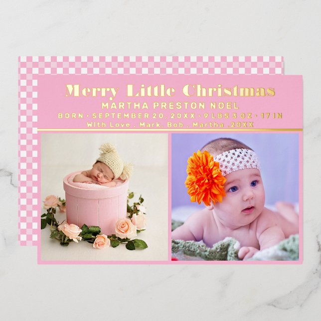 Joyeux petit Noël Nouveau bébé Foil Carte de vacan (Recto/Verso)