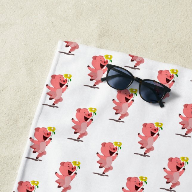 Joyeux Piglet avec serviette de plage Fleur de mar (En situation)