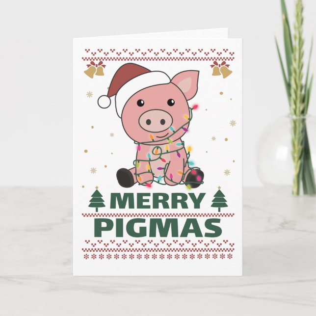 Joyeux Pigmas Carte de Noël drôle de cochon Pun (Devant)