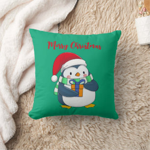 Joyeux pingouin de Noël avec oreiller à lancer cad