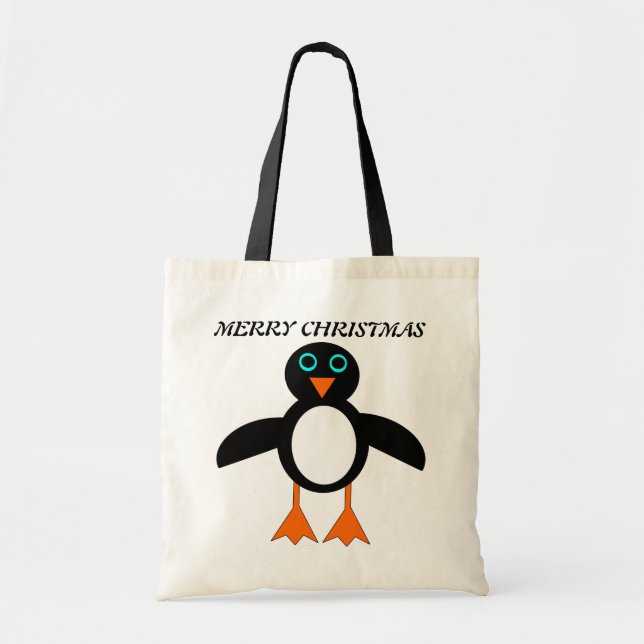 Joyeux pingouin de Noël personnalisé sac cadeau (Devant)