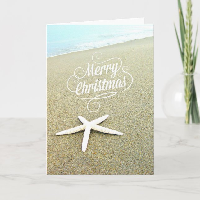 Joyeux Plage Côtière Carte Starfish de Noël (Devant)