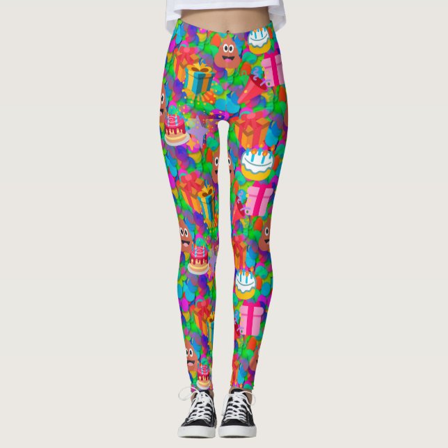 joyeux poop d'anniversaire emoji leggings (Devant)