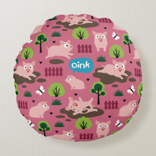 Joyeux Porcelets Dans La Boue Coussin Rond