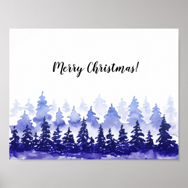 Joyeux poster de Noël. Paysage d'hiver bleu. (Devant)