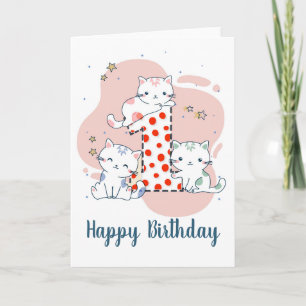 Joyeux premier anniversaire chaton mignon Carte de