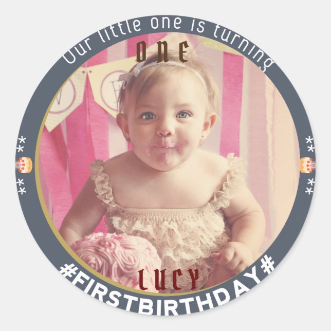 Joyeux premier anniversaire : Sticker rond classiq (Devant)
