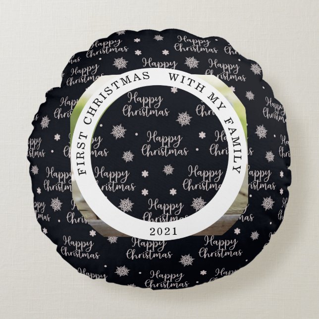 Joyeux premier Noël Votre photo Coussin rond (Devant)