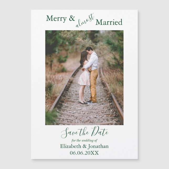 Joyeux & Presque Marié Enregistrer l'aimant Date (Devant)