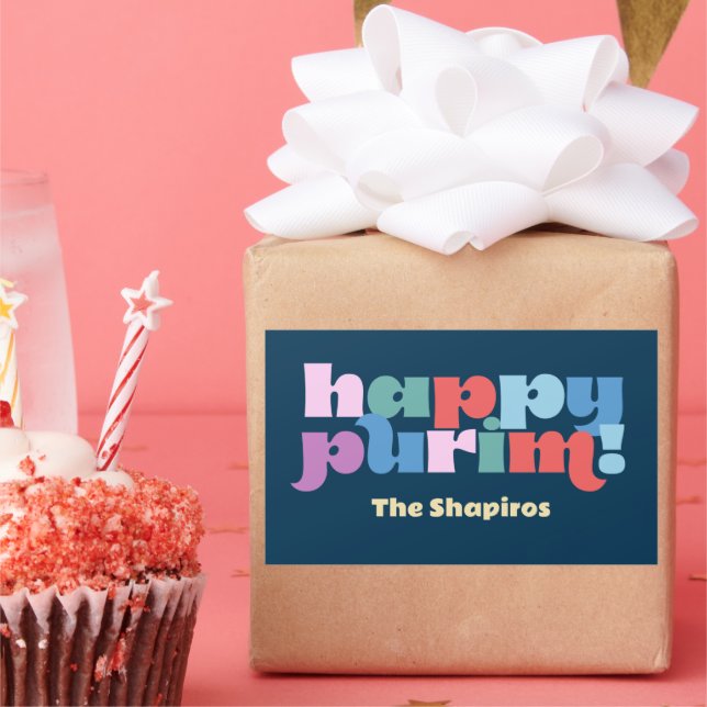 Joyeux Purim Sameach étiquette pour manot de pêche (Fête)