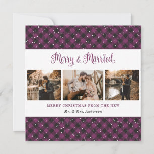Joyeux purple plaid et carte de Noël marié