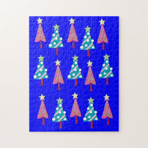 Joyeux Puzzle de Noël Arbres de Noël Rose Bleu