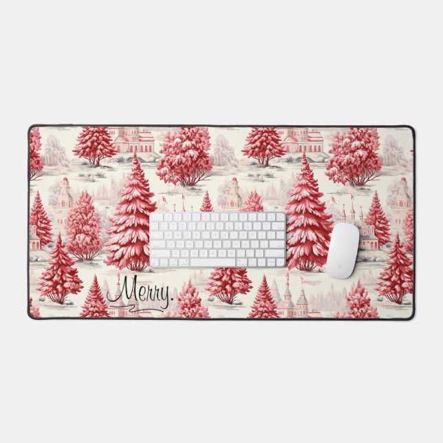 Joyeux rose et rouge Vintage Noël Toile française (Clavier et souris)