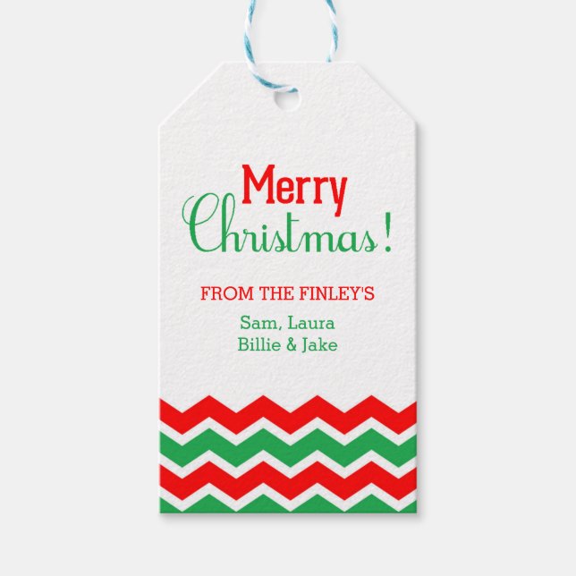 Joyeux rouge et vert Chevron étiquettes cadeaux de (Devant)