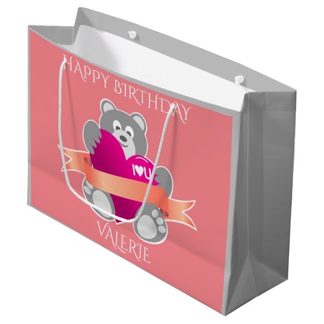Joyeux sac cadeau d'anniversaire ours nom personna (Devant Angle)