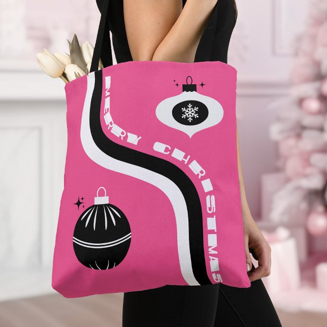 Joyeux Sac fourre-tout de Noël Rose et Noir pour f (Christmas gifts for women festive Christmas tote bag canvas xmas tote bag)