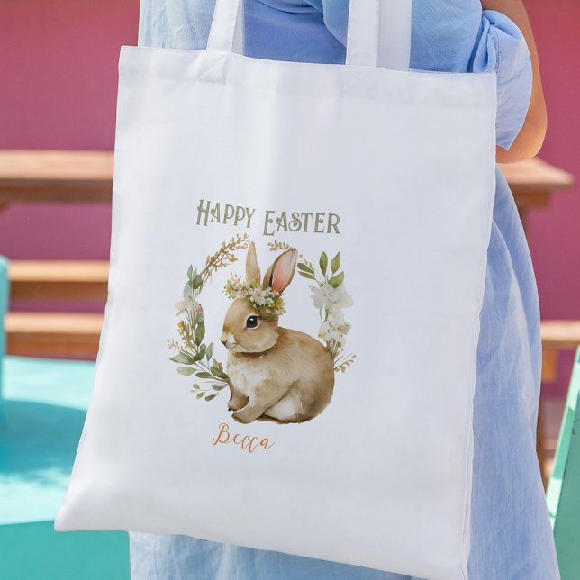 Joyeux Sac fourre-tout de Pâques Pâques de Bunny F (Happy Easter Cute Bunny Floral Easter Tote Bag
)