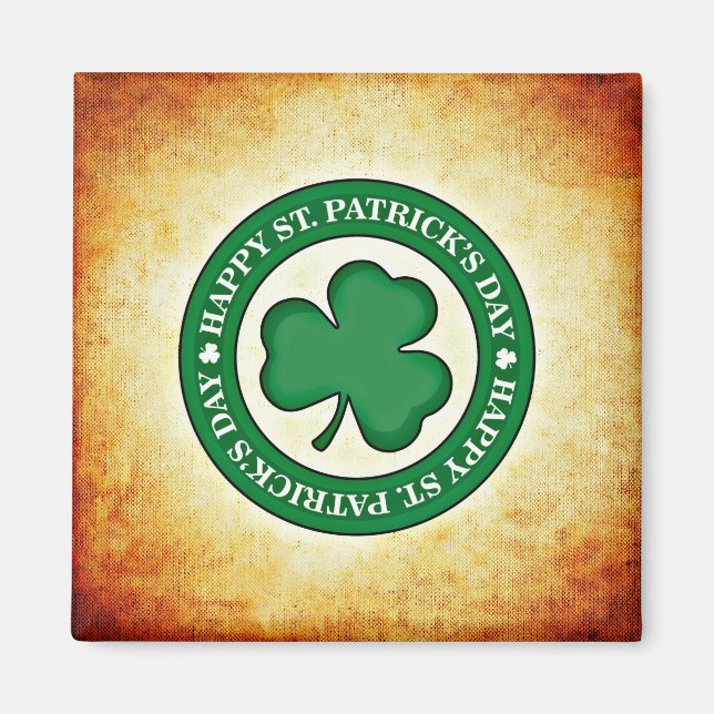 Joyeux Saint-Patrick Shamrock Carré Magnet (Devant)