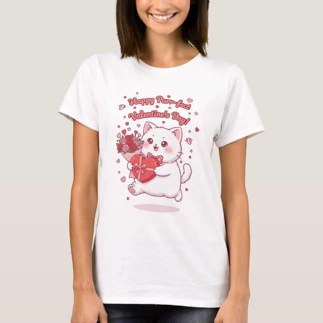 Joyeux Saint-Valentin T-Shirt Chat Kawaii (Devant)