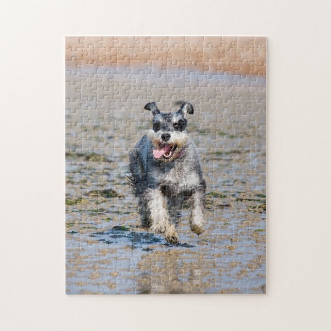 Joyeux Schnauzer S'Écoutant Sur Le Puzzle De La Pl (Vertical)