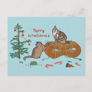 Joyeux Scratchmas Cat Christmas Carte postale