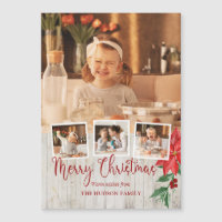 Joyeux Script de Noël, Poinsettia, Rustique 4-Phot
