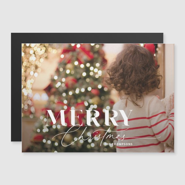 Joyeux script magique et carte photo de Noël Serif (Devant / Derrière)