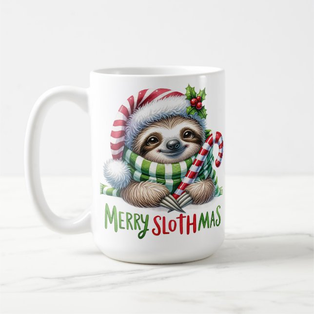 Joyeux Slothmas Sloth Christmas Mug - Fêtes amusan (Gauche)
