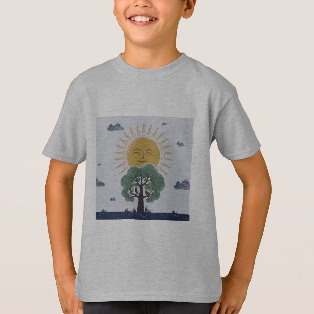 "Joyeux soleil et arbre" T-shirt graphique (Devant)