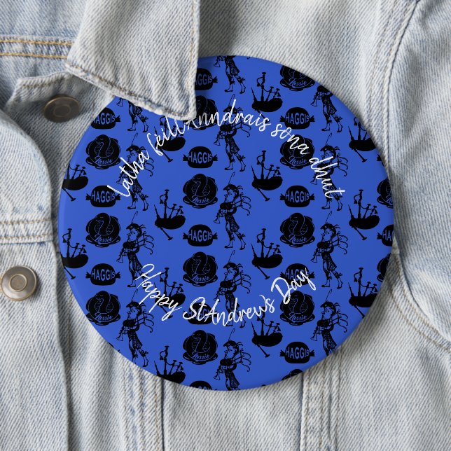 Joyeux St Andrew Day Haggis Bagpipe Nessie Badge (En situation)