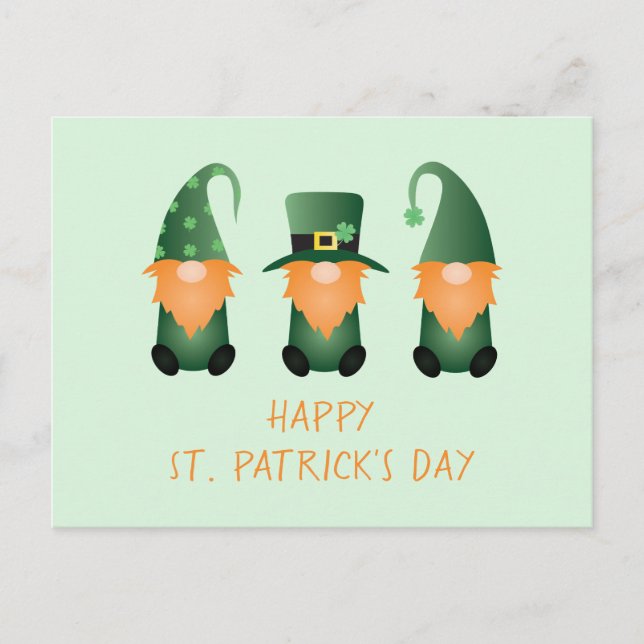 Joyeux St Patrick Gnomes Vert Orange Carte Postale (Devant)