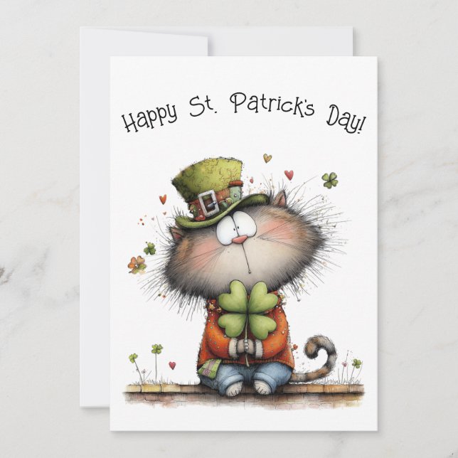 Joyeux St. Patrick's Day Chat - Carte de Vœux Plat (Devant)