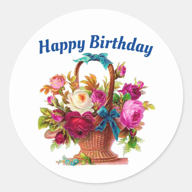 Joyeux Sticker à panier floral pour anniversaire (Devant)