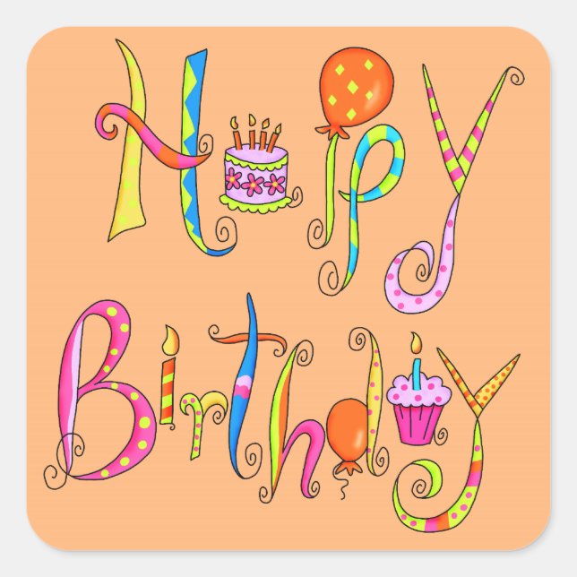 Joyeux Sticker orange d'anniversaire (Devant)