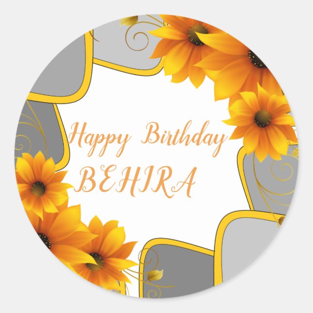 Joyeux Sticker rond Anniversaire tournesol (Devant)