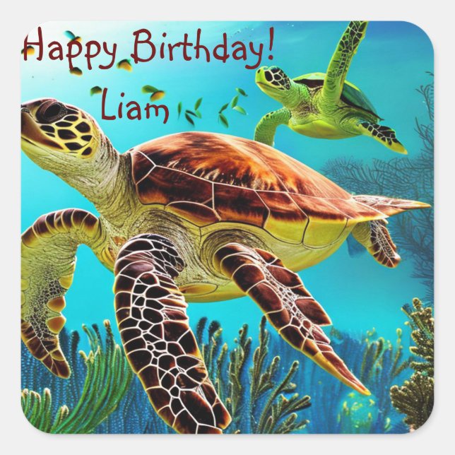 Joyeux Stickers de tortue de mer d'anniversaire (Devant)