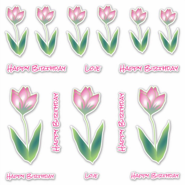 Joyeux Stickers Fleur de tulipe rose anniversaire (Devant)