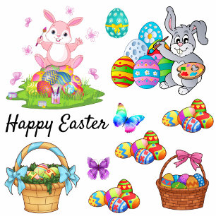 Joyeux Stickers Pâques transparent Grande feuille