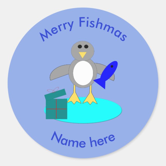 Joyeux Stickers Pingouin de pêche de Noël (Devant)