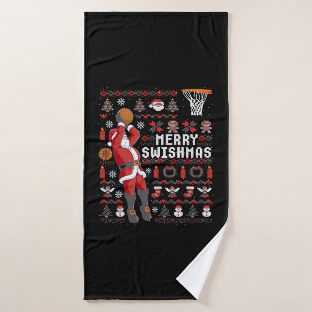 Joyeux Swishmas Vilain Noël Basket-ball Noël (Serviette de bain)